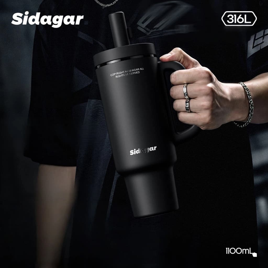 Sidagar 1100มล แก้วเก็บความเย็น ความจุสูง เคลือบเซรามิก แก้วเก็บอุณหภูมิ กลางแจ้ง ถ้วยน้ำกีฬา Water Bottle